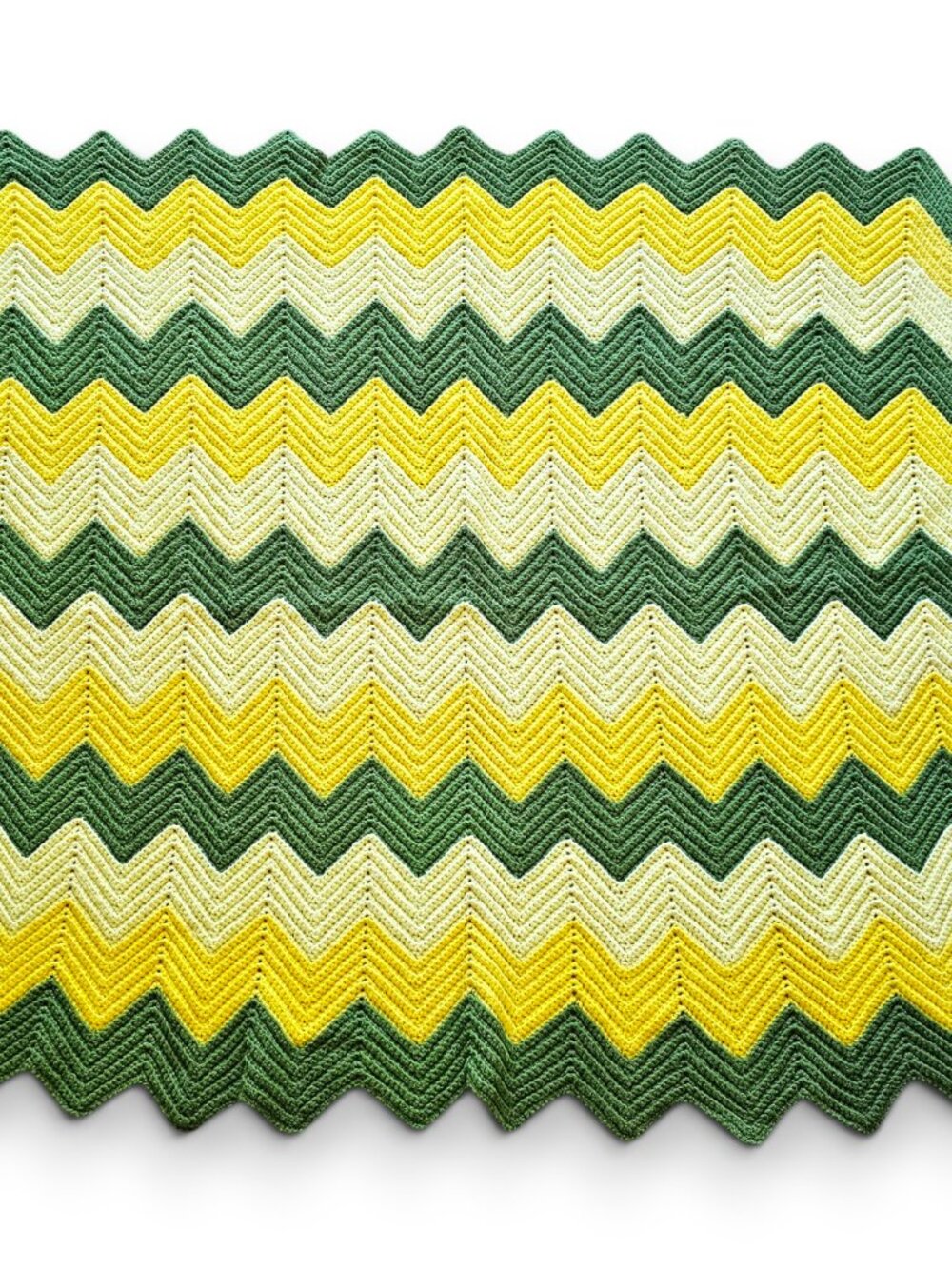 Vintage Handmade Crochet Throw Blanket Afghan Green Yellow Chevron MCM 49x50